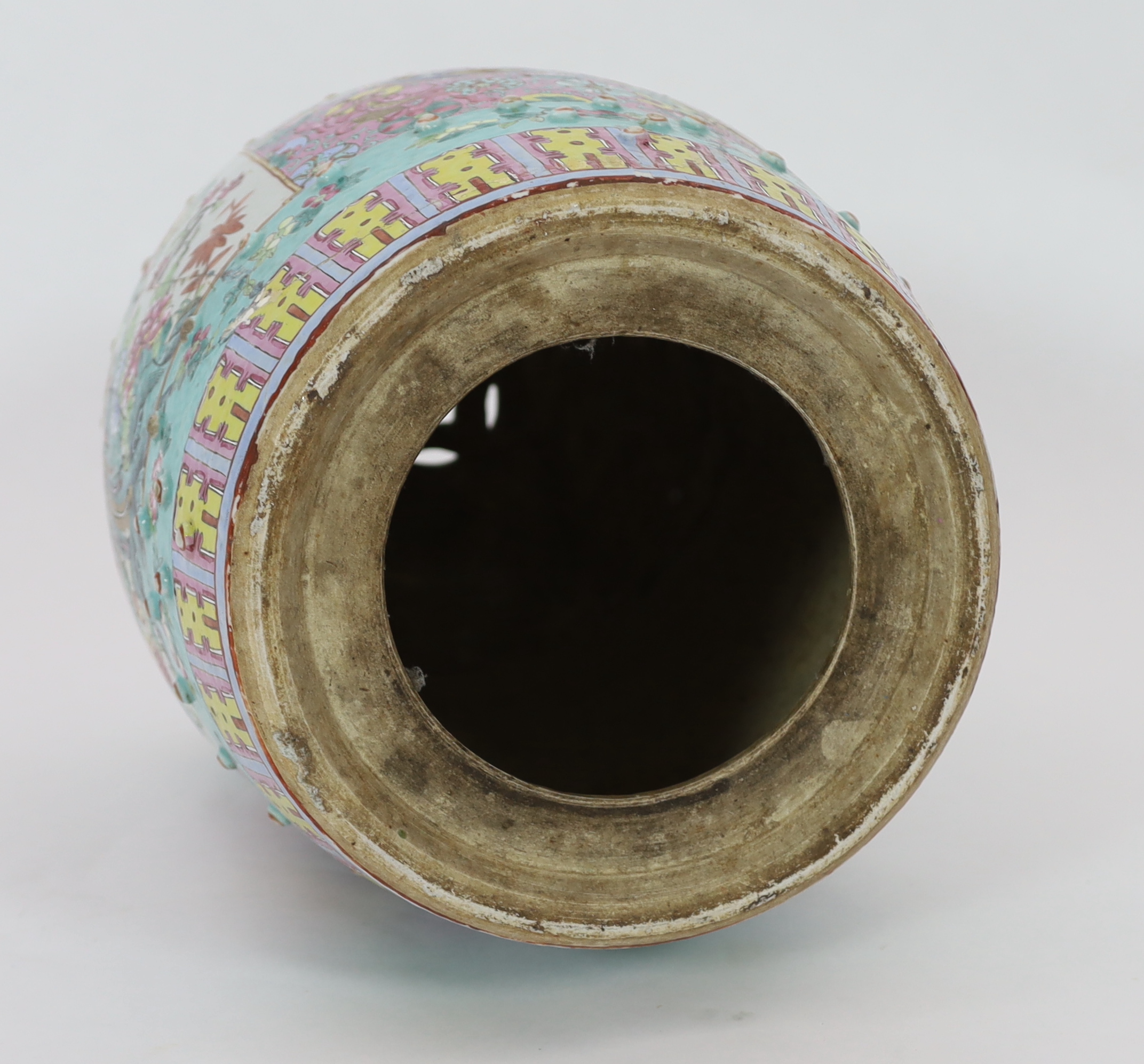 A 19th century Chinese Canton decorated famille rose garden seat (restored), 46cm high